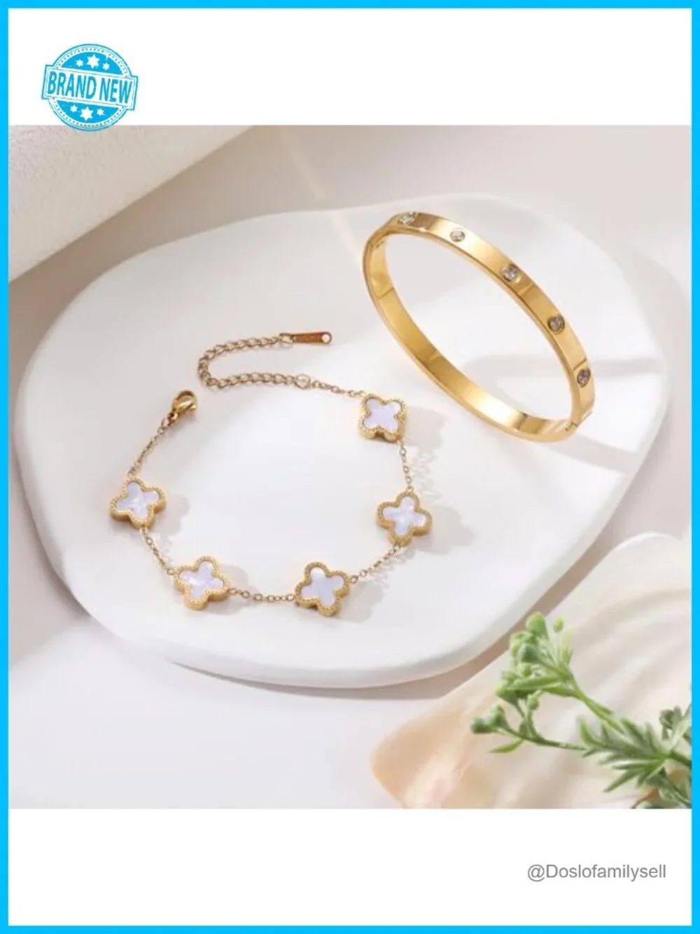 18K Gold Plated Clover Bracelet Love Bangle Set Stackable Friendship Bracelet